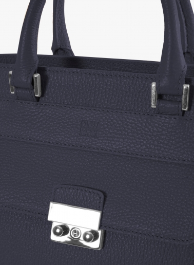 Blue genuine leather structured bag with metal closure