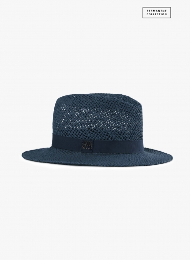 Blue classic openwork straw hat