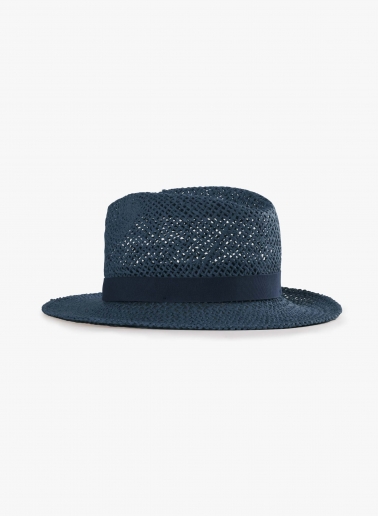 Blue classic openwork straw hat