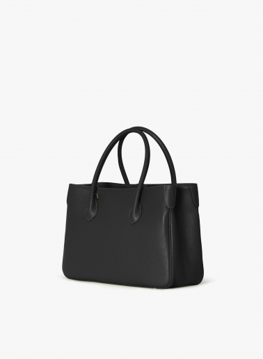 Black genuine leather tote bag