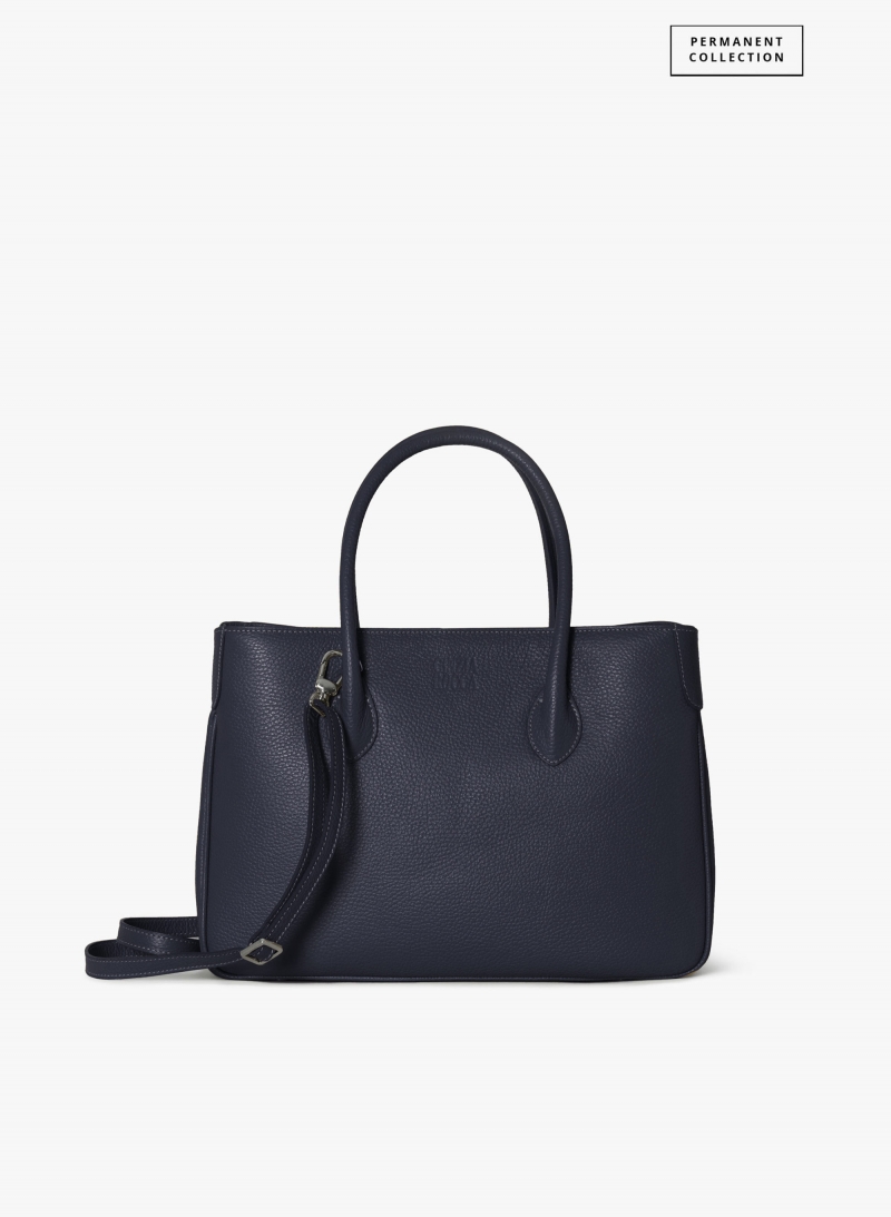 Blue genuine leather tote bag