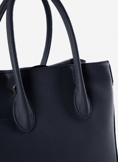 Blue genuine leather tote bag