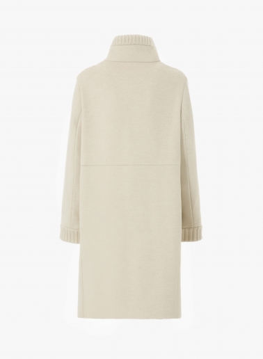 Beige pure zibeline wool coat with knitted inserts