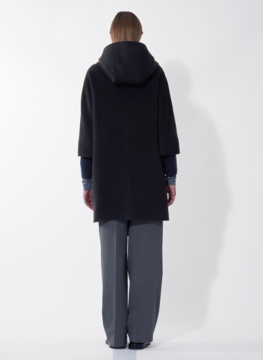 Blue pure wool parka with hood and buckles