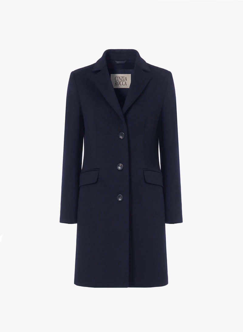 Blue pure wool coat with masculine cut