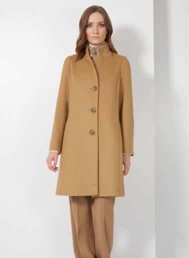 Camel pure wool coat with detachable nylon bib