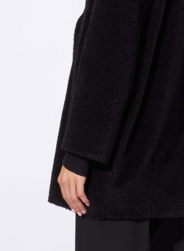 Short oversized black double breasted wool and alpaca coat