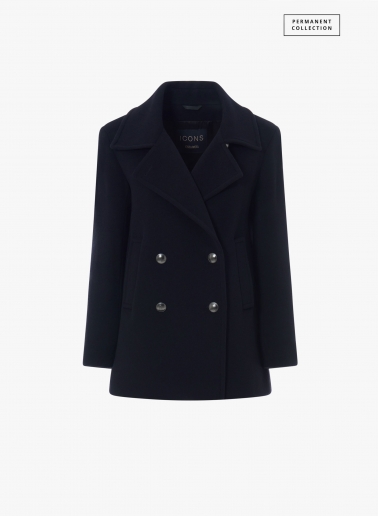 Black wool and cashmere peacoat with metal buttons with logo | Cinzia 