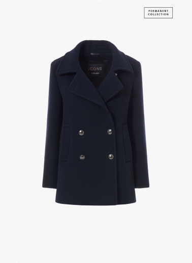 Blue wool and cashmere peacoat with metal buttons with logo | Cinzia R
