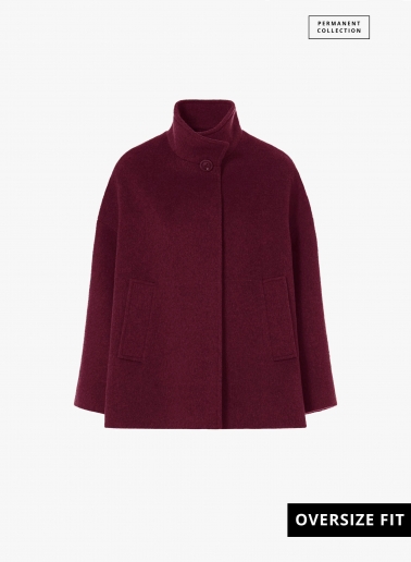 Short flared burgundy wool coat with high collar | Cinzia Rocca