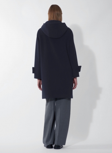 Hooded blue wool and cashmere parka with double pockets