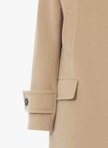 Hooded light camel wool and cashmere parka with double pockets