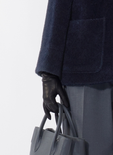 Short blue wool and alpaca coat with shirt collar and patch pockets
