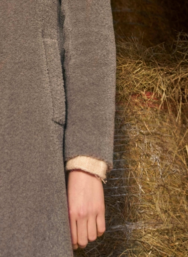 Maxi dark taupe wool and alpaca coat with inverted notch collar