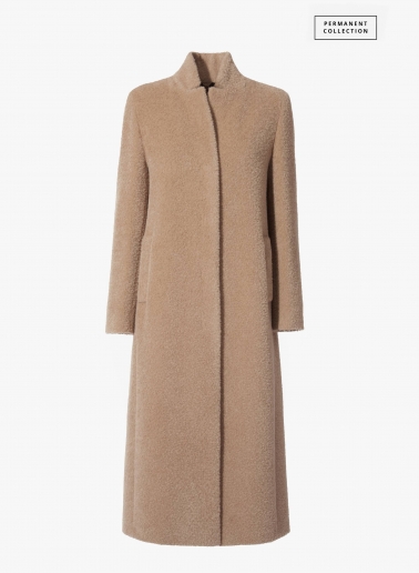 Maxi dark beige wool and alpaca coat with inverted notch collar | Cinz