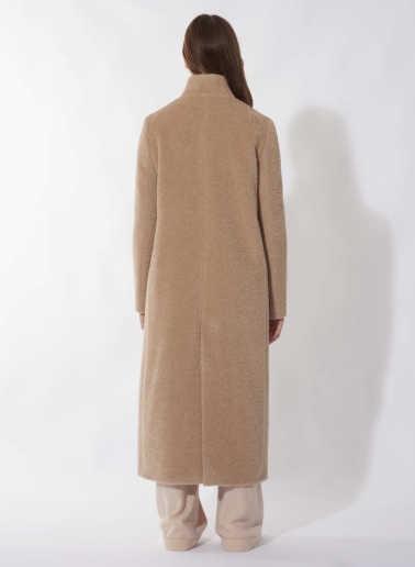 Maxi dark beige wool and alpaca coat with inverted notch collar