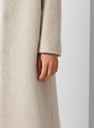 Maxi beige wool and alpaca coat with inverted notch collar