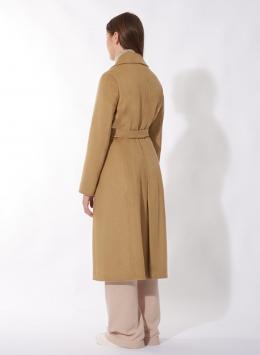 Belted fitted camel pure wool coat