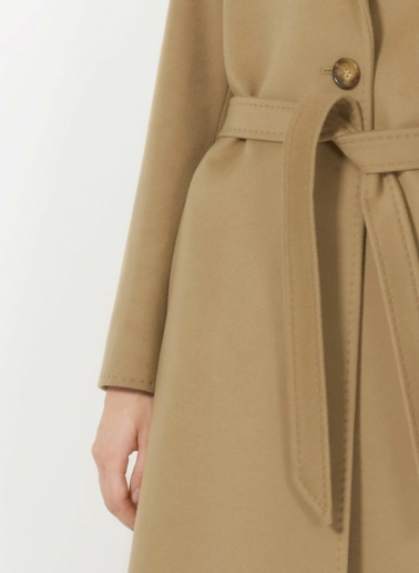 Belted fitted camel pure cashmere coat