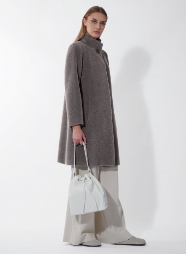Flared dark taupe wool and alpaca coat