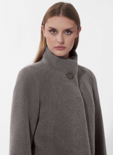 Flared dark taupe wool and alpaca coat