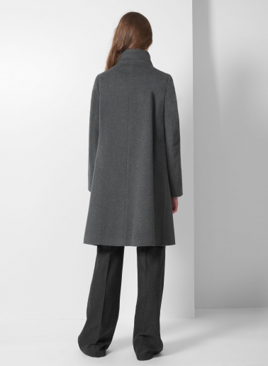 Flared grey pure cashmere coat