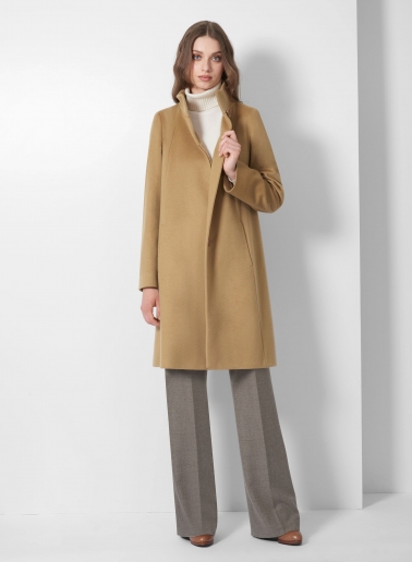 Flared camel pure cashmere coat