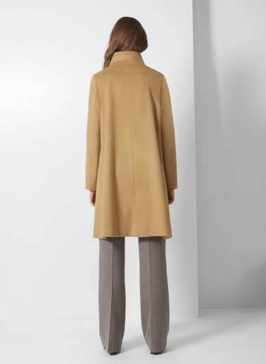 Flared camel pure cashmere coat