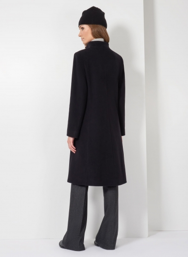 Black wool and cashmere coat with high stand up collar