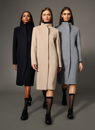 Red wool and cashmere coat with high stand up collar