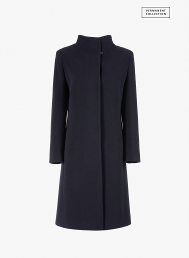 Blue pure cashmere coat with high stand up collar | Cinzia Rocca