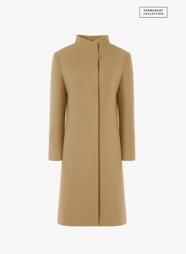 Camel pure cashmere coat with high stand up collar | Cinzia Rocca