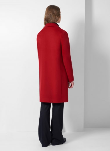 Straight red wool and cashmere coat with masculine cut