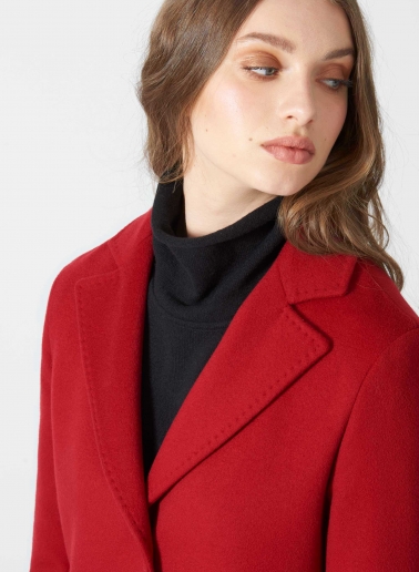 Straight red wool and cashmere coat with masculine cut