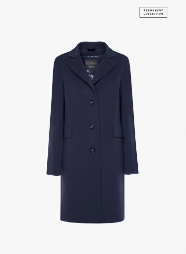 Straight blue wool and cashmere coat wuth masculine cut | Cinzia Rocca