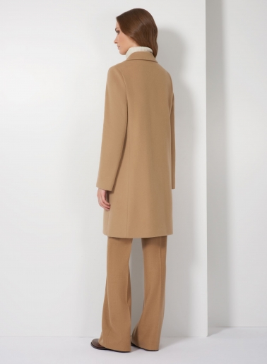 Straight light camel wool and cashmere coat with masculine cut
