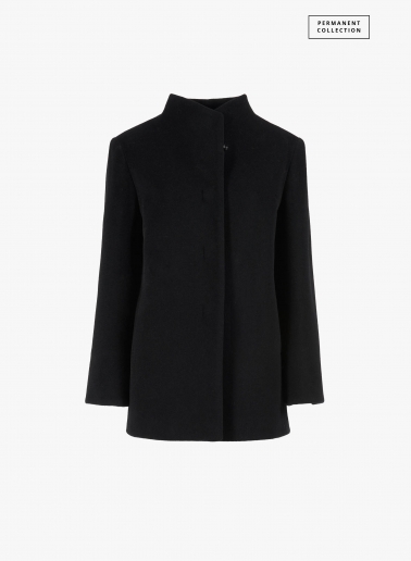 Short black wool and cashmere coat with high stand up collar | Cinzia 