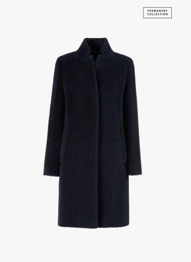 Blue wool and alpaca coat with inverted notch collar | Cinzia Rocca