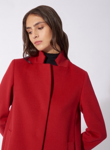 Red pure wool coat with inverted notch collar