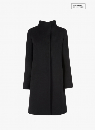 Flared black pure cashmere coat with high stand up collar | Cinzia Roc