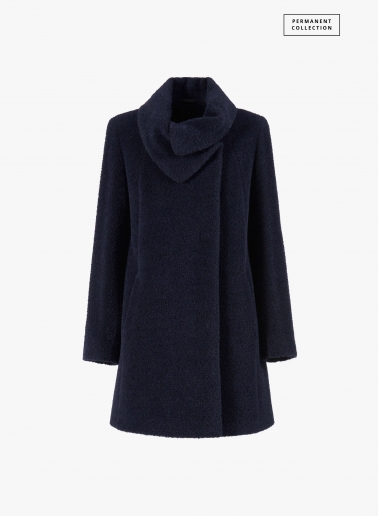 Short flared blue wool and alpaca coat with crossover collar | Cinzia 