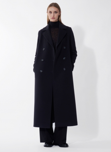 Maxi 6 buttons double breasted black wool and cashmere coat