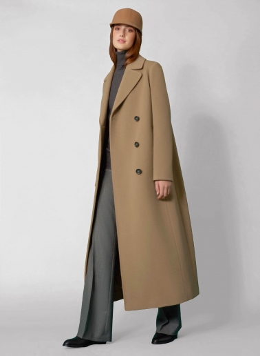 Maxi 6 buttons double breasted dark camel wool and cashmere coat