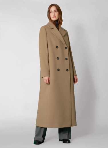 Maxi 6 buttons double breasted dark camel wool and cashmere coat