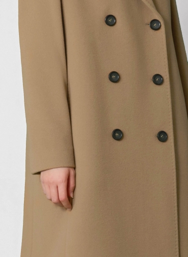Maxi 6 buttons double breasted dark camel wool and cashmere coat