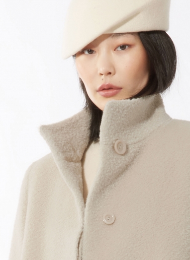 Short flared beige wool and alpaca coat with side vents