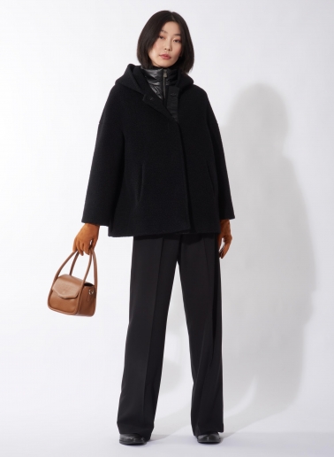Short black wool parka with detachable nylon bib