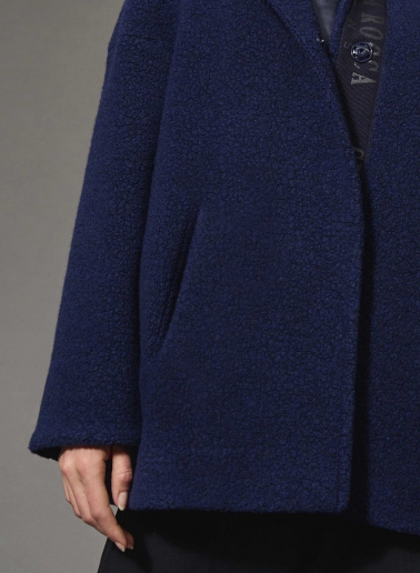 Short navy blue wool parka with detachable nylon bib