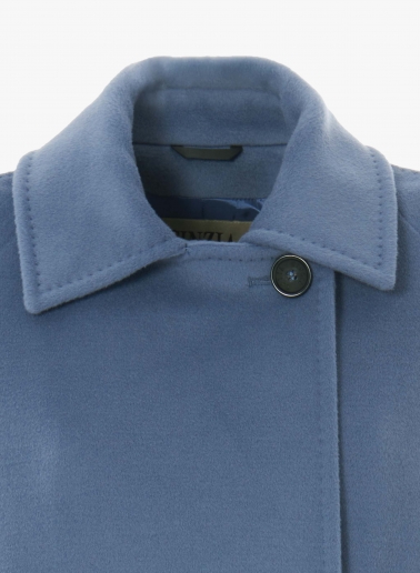 Light blue pure wool short coat with maxi dual use notch collar