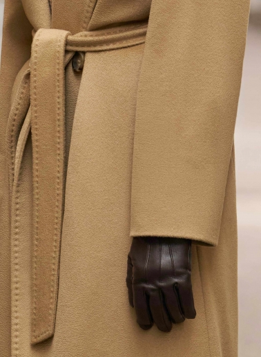 Maxi camel pure cashmere coat with belt and shawl collar